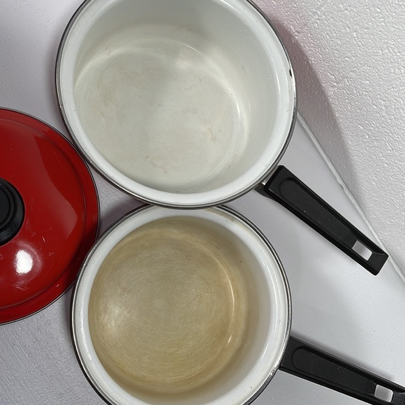 Vintage Retro Metal Sauce pans Red/White/Black stripe 4/6 c - Picture 2 of 4